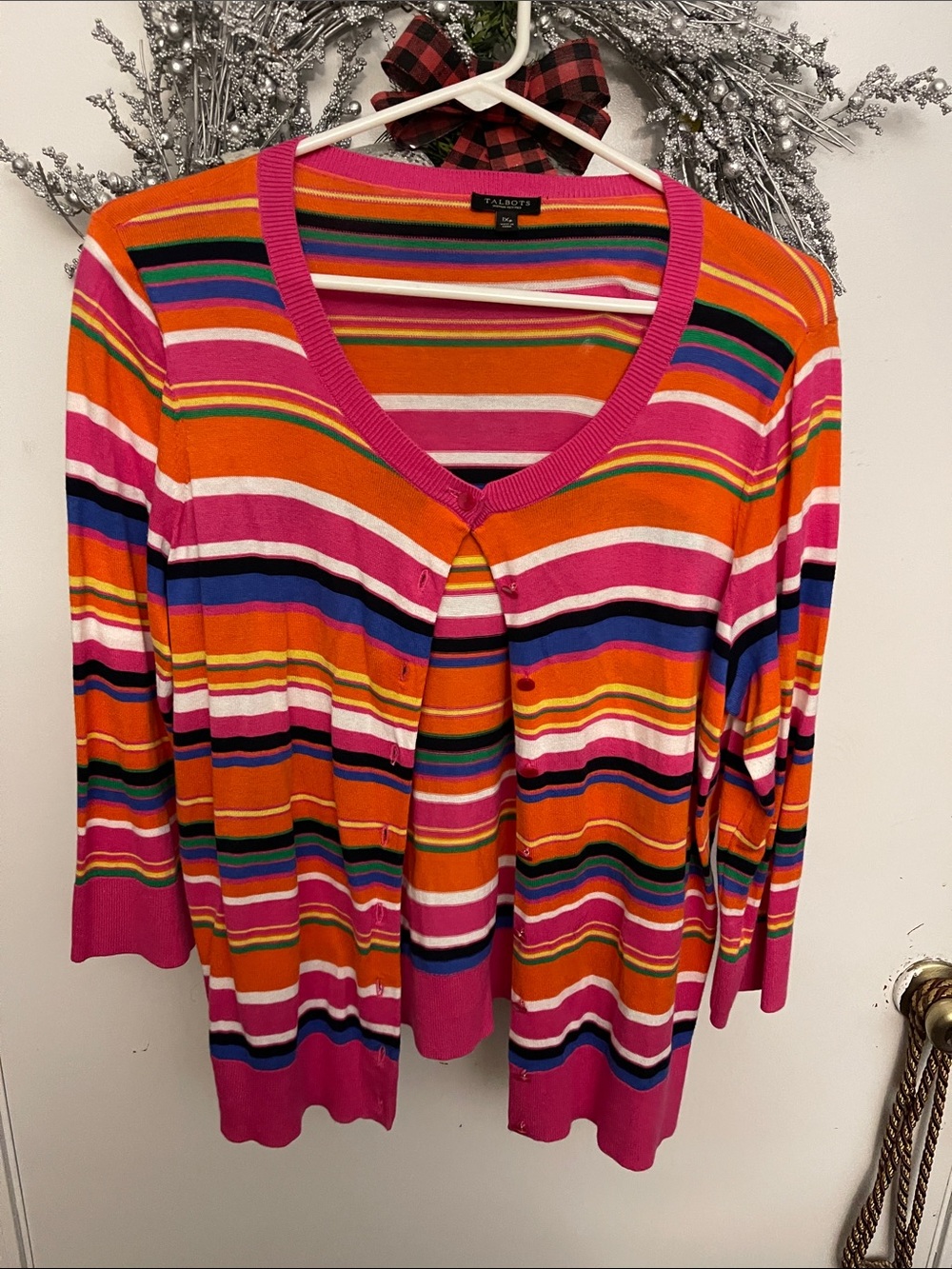 Talbots Pink, Orange & Blue Striped Women's Cardigan